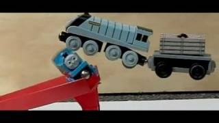 Thomas the Tank Engine  Spencer flies and crashes into Thomas  in slow motion [upl. by Oinoitna4]