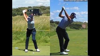 Justin Thomas golf swing  Long Iron faceon amp downtheline July 2017 [upl. by Oiramat38]